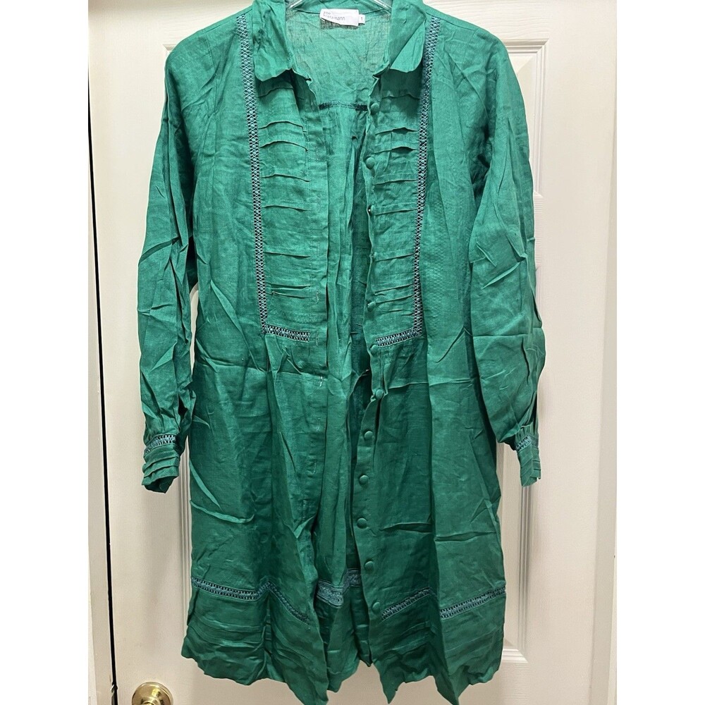 Zoe Kratzmann Linen Embroidered Button Down Puff Cuffed Sleeves Dress US Sz 6